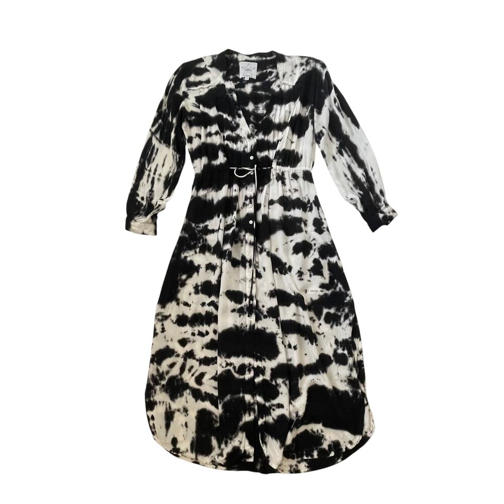 AREA STARS Black & White Tie Dye Midi/Maxi Dress - Shirt Dress - Size S